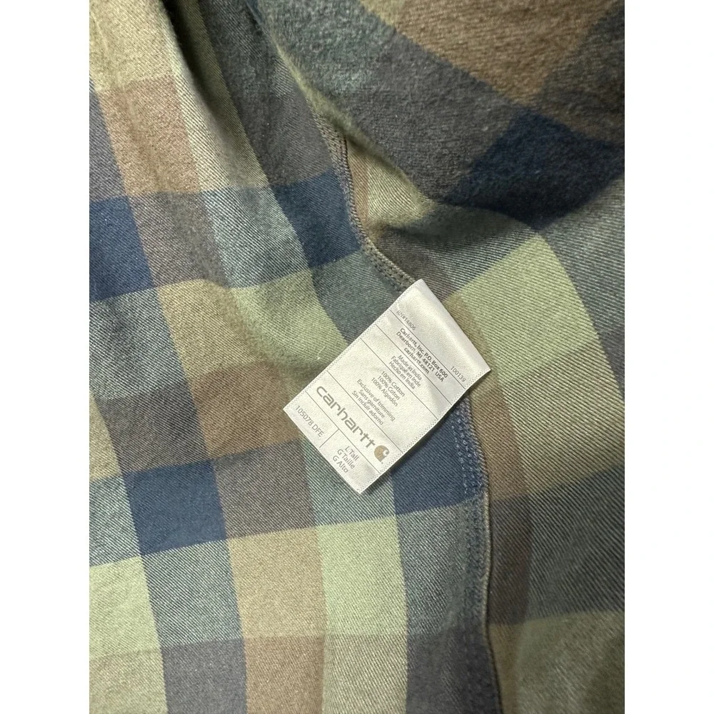 Carhartt Men's L Tall Loose‎ Fit Flannel Plaid Heavyweight Button Down Shirt